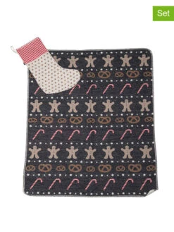 2tlg. Set: Decke Und Strumpf "Lebkuchenmann" In Anthrazit