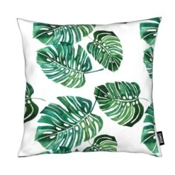 Kissen "Monstera Pattern" In Grün & Weiß