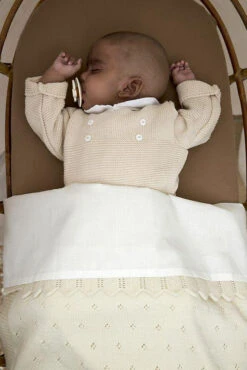 Babydecke Wolle Ajour - Ecru - 75x100cm -Haus & Harmonie meyco babydecke wolle ajour ecru 75x100cm 4