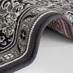 Orientalischer Kurzflor Teppich Skazar Isfahan Dunkelgrau