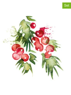 2er-Set: Servietten "Beauty" In Weiß/ Grün/ Rot - 2x 20 Stück