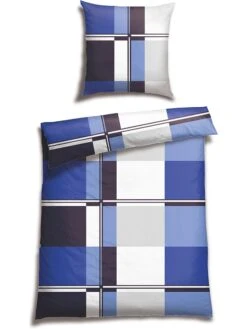 Schiesser Seersucker-Bettwäsche-Set "Atlantis" In Blau/ Grau